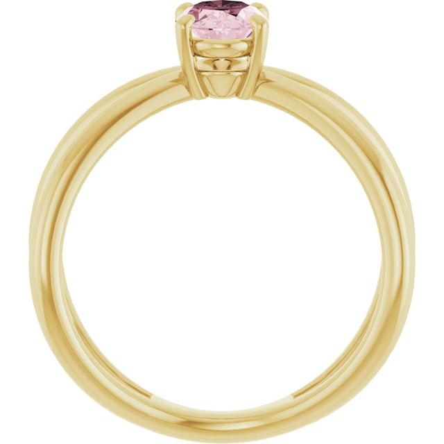14K Gold Oval Natural Pink Morganite Solitaire Criss-Cross Ring - Yellow Gold - view 2
