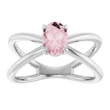 14K Gold Oval Natural Pink Morganite Solitaire Criss-Cross Ring - White Gold - view 3