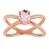 14K Gold Oval Natural Pink Morganite Solitaire Criss-Cross Ring - Rose Gold - view 3