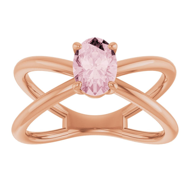 14K Gold Oval Natural Pink Morganite Solitaire Criss-Cross Ring - Rose Gold - view 3