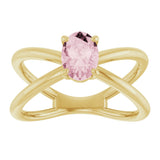 14K Gold Oval Natural Pink Morganite Solitaire Criss-Cross Ring - Yellow Gold - view 3