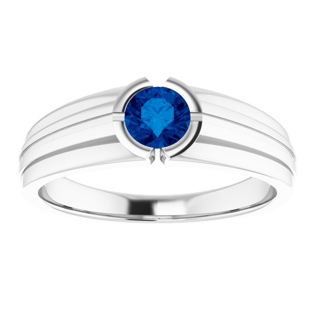 Platinum Round Lab-Grown Blue Sapphire Bezel-Set Ring – 5.5mm Stones - view 3