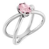 Platinum Oval Natural Pink Morganite Solitaire Criss-Cross Ring
