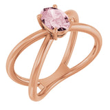 14K Gold Oval Natural Pink Morganite Solitaire Criss-Cross Ring - Rose Gold
