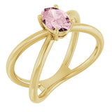 14K Gold Oval Natural Pink Morganite Solitaire Criss-Cross Ring - Yellow Gold