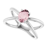 Platinum Oval Natural Pink Morganite Solitaire Criss-Cross Ring - view 5