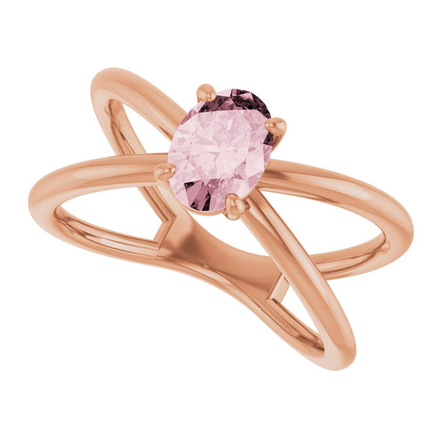 14K Gold Oval Natural Pink Morganite Solitaire Criss-Cross Ring - Rose Gold - view 5
