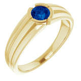 14K Gold Round Lab-Grown Blue Sapphire Bezel-Set Ring – 5.5mm Stones - Yellow Gold