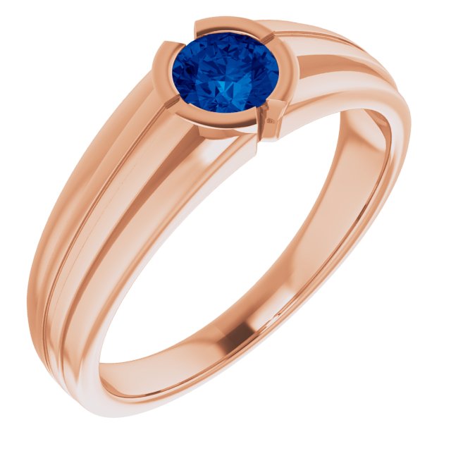 14K Gold Round Lab-Grown Blue Sapphire Bezel-Set Ring – 5.5mm Stones - Rose Gold
