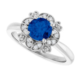 Platinum Round Lab-Grown Blue Sapphire & Natural Diamond Halo-Style Ring – 6mm Stones - view 5