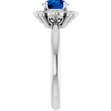 Platinum Round Lab-Grown Blue Sapphire & Natural Diamond Halo-Style Ring – 6mm Stones - view 4