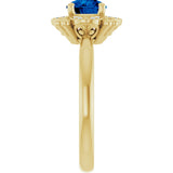 14K Gold Round Lab-Grown Blue Sapphire & Natural Diamond Halo-Style Ring II - Yellow Gold - view 4