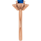 14K Gold Round Lab-Grown Blue Sapphire & Natural Diamond Halo-Style Ring II - Rose Gold - view 4