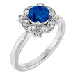 Platinum Round Lab-Grown Blue Sapphire & Natural Diamond Halo-Style Ring – 6mm Stones