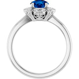 14K Gold Round Lab-Grown Blue Sapphire & Natural Diamond Halo-Style Ring II - White Gold - view 2