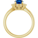 14K Gold Round Lab-Grown Blue Sapphire & Natural Diamond Halo-Style Ring II - Yellow Gold - view 2