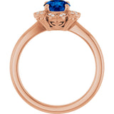14K Gold Round Lab-Grown Blue Sapphire & Natural Diamond Halo-Style Ring II - Rose Gold - view 2