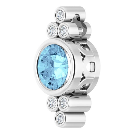 14K Gold Round Natural Aquamarine & Natural Diamond Bezel-Set Accented Pendant – 0.06 CTW - view 2