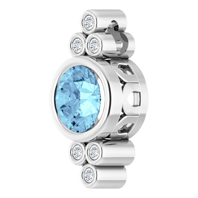 14K Gold Round Natural Aquamarine & Natural Diamond Bezel-Set Accented Pendant – 0.06 CTW - view 2