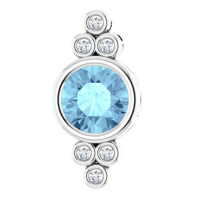 14K Gold Round Natural Aquamarine & Natural Diamond Bezel-Set Accented Pendant – 0.06 CTW