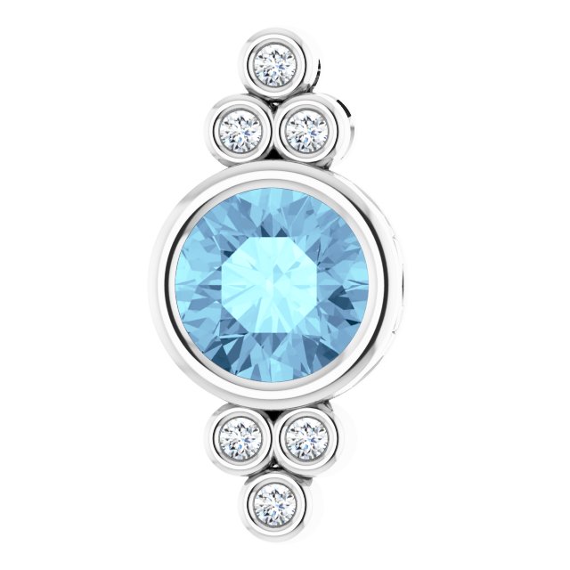 14K Gold Round Natural Aquamarine & Natural Diamond Bezel-Set Accented Pendant – 0.06 CTW