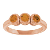 14K Gold Round Natural Citrine Three-Stone Bezel-Set Ring - Rose Gold - view 8