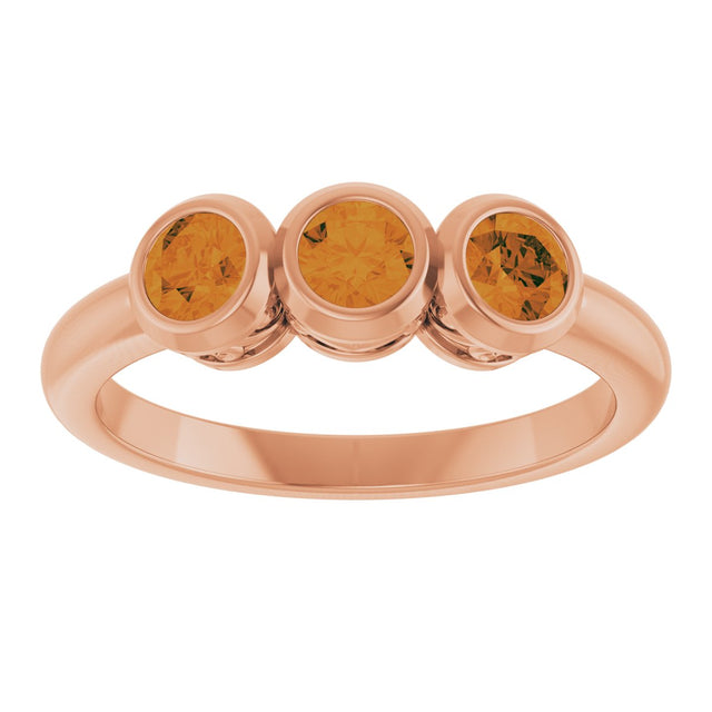 14K Gold Round Natural Citrine Three-Stone Bezel-Set Ring - Rose Gold - view 8