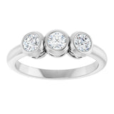 14K Gold Round Natural White Sapphire Three-Stone Bezel-Set Ring - White Gold - view 8