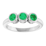 14K Gold Round Natural Emerald Three-Stone Bezel-Set Ring - White Gold - view 8