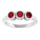Platinum Round Natural Ruby Three-Stone Bezel-Set Ring - view 10