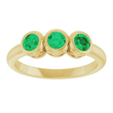 14K Gold Round Lab-Grown Emerald Three-Stone Bezel-Set Ring - Yellow Gold - view 8