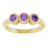 14K Gold Round Natural Amethyst Three-Stone Bezel-Set Ring - Yellow Gold - view 8