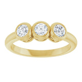 14K Gold Round Natural White Sapphire Three-Stone Bezel-Set Ring - Yellow Gold - view 8