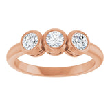 14K Gold Round Natural White Sapphire Three-Stone Bezel-Set Ring - Rose Gold - view 10