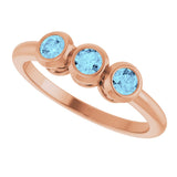 14K Gold Round Natural Aquamarine Three-Stone Bezel-Set Ring - Rose Gold - view 14