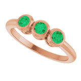 14K Gold Round Natural Emerald Three-Stone Bezel-Set Ring - Rose Gold - view 14