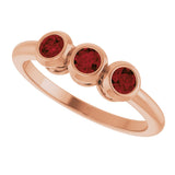 14K Gold Round Natural Mozambique Garnet Three-Stone Bezel-Set Ring - Rose Gold - view 14