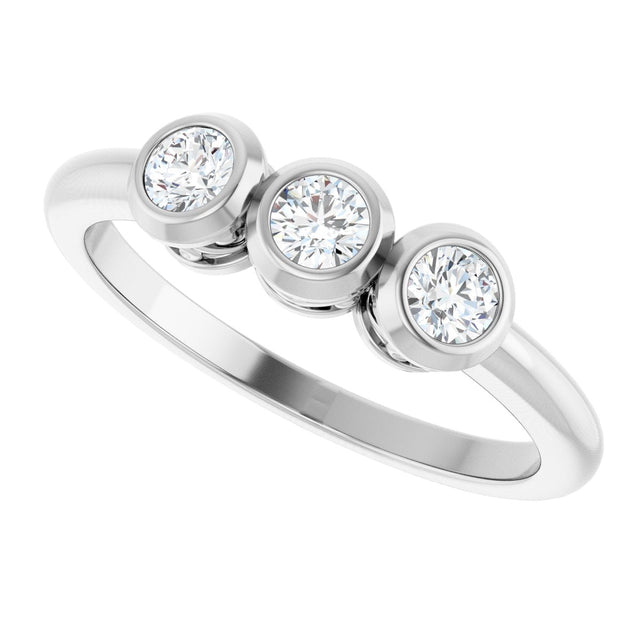 Platinum Round Natural Diamond Three-Stone Bezel-Set Ring - view 14