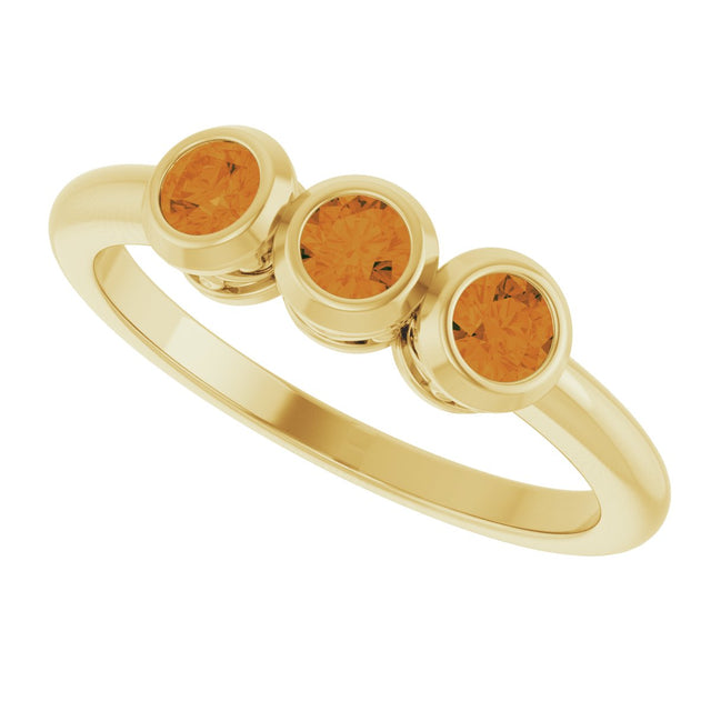 14K Gold Round Natural Citrine Three-Stone Bezel-Set Ring - Yellow Gold - view 10