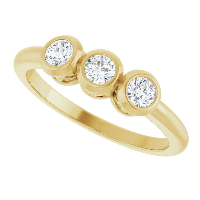 14K Gold Round Natural Diamond Three-Stone Bezel-Set Ring – 2.5-4mm Stones - Yellow Gold - view 10