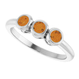 14K Gold Round Natural Citrine Three-Stone Bezel-Set Ring - White Gold - view 10