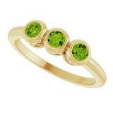 14K Gold Round Natural Peridot Three-Stone Bezel-Set Ring - Yellow Gold - view 10