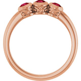 14K Gold Round Natural Ruby Three-Stone Bezel-Set Ring - Rose Gold - view 9