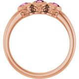 14K Gold Round Natural Pink Tourmaline Three-Stone Bezel-Set Ring - Rose Gold - view 9