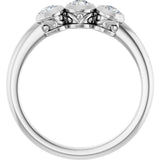 14K Gold Round Natural Diamond Three-Stone Bezel-Set Ring – 2.5-4mm Stones - White Gold - view 7