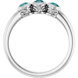 14K Gold Round Natural Alexandrite Three-Stone Bezel-Set Ring - White Gold - view 7