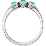 14K Gold Round Natural Emerald Three-Stone Bezel-Set Ring - White Gold - view 7