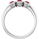 14K Gold Round Natural Ruby Three-Stone Bezel-Set Ring - White Gold - view 7