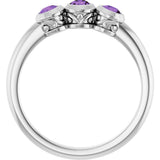 Platinum Round Natural Amethyst Three-Stone Bezel-Set Ring - view 9