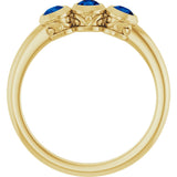 14K Gold Round Natural Blue Sapphire Three-Stone Bezel-Set Ring - Yellow Gold - view 7